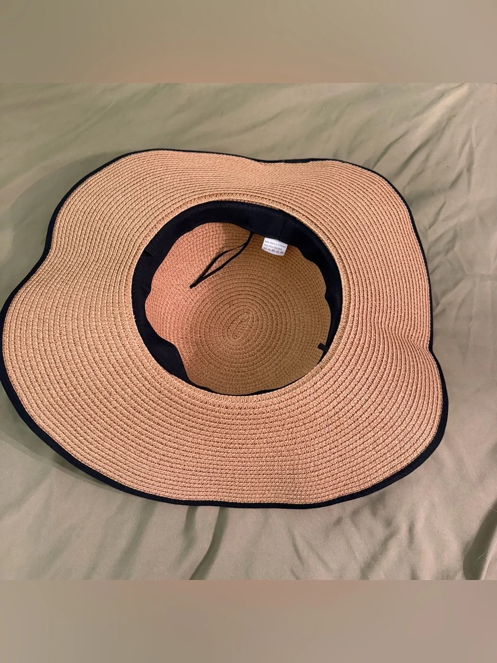 Wide Brim Straw Sun Hat with Black Trim - Women's Tan Summer Hat